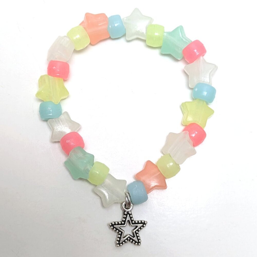Handmade Vintage 90s Pastel Star Beaded Bracelet Kawaii Preppy Glow in the Dark